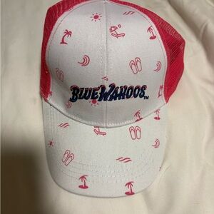 Blue Wahoos White & Pink Mesh Trucker Hat